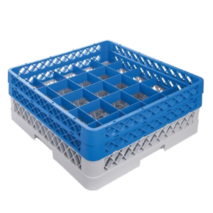 Glazenkorf 50 x 50 x 18 cm, 25 glazen 9x9x16 cm